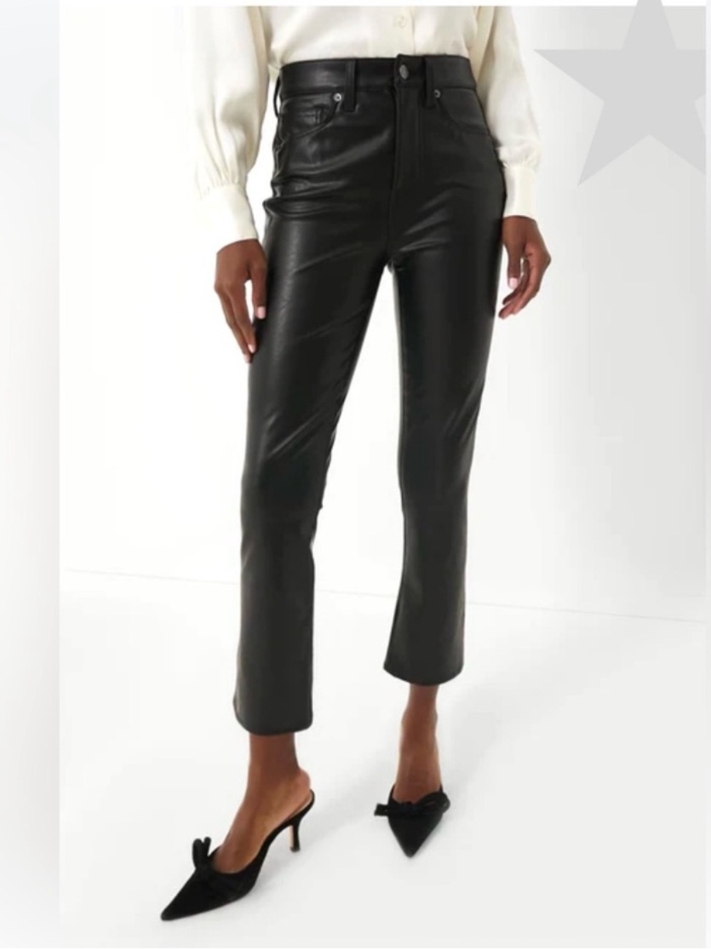 Veronica Beard Black Carly Kick Flare High Rise Faux Leather Pants Size 31